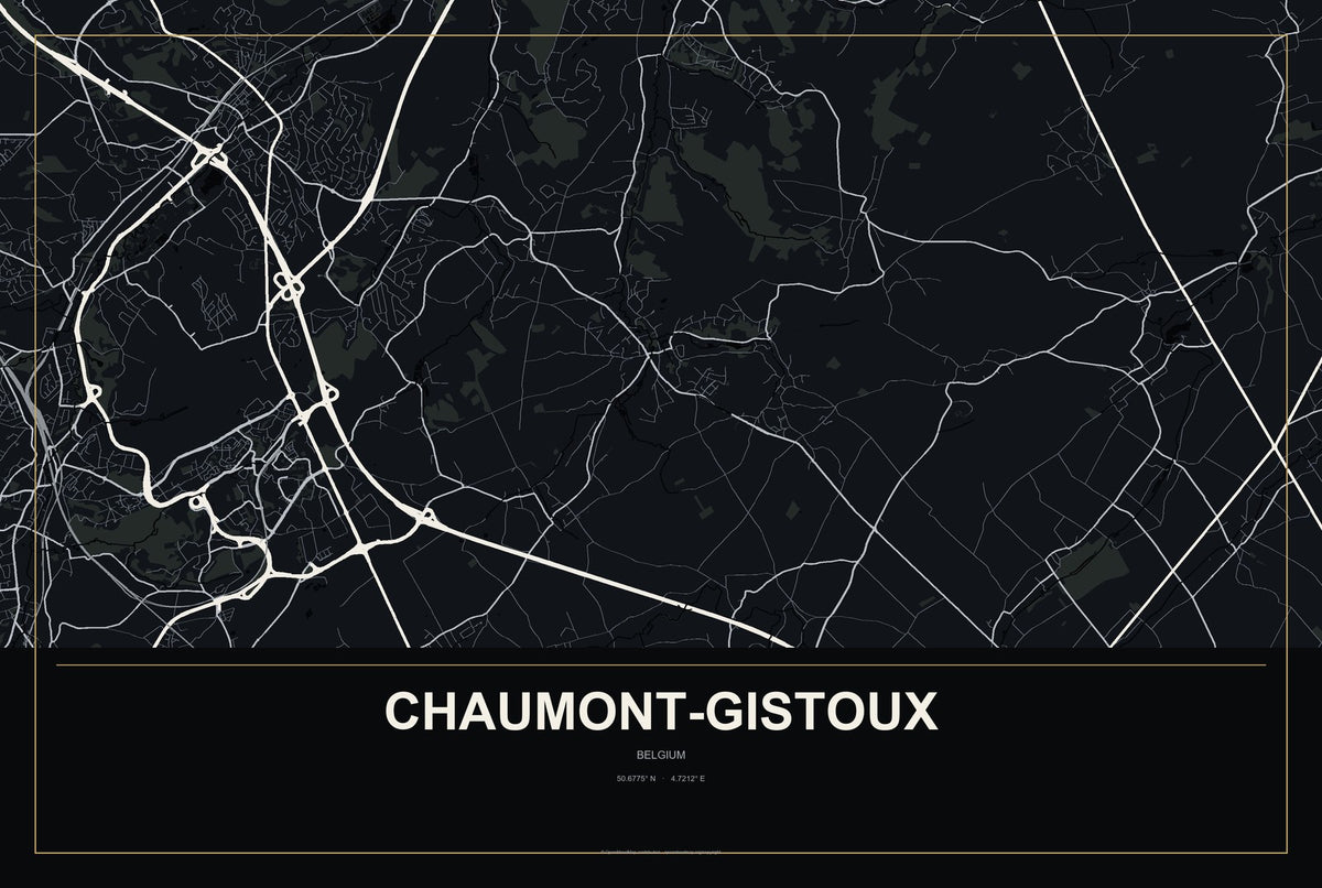 Chaumont-Gistoux, Belgium City Map Aluminum Sign in Metropolitan Noir style