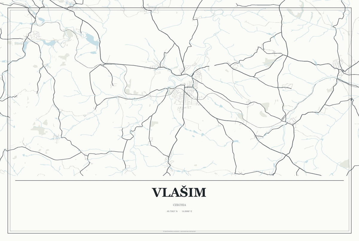 Vlašim, Czechia City Map Aluminum Sign in Gallery Air style