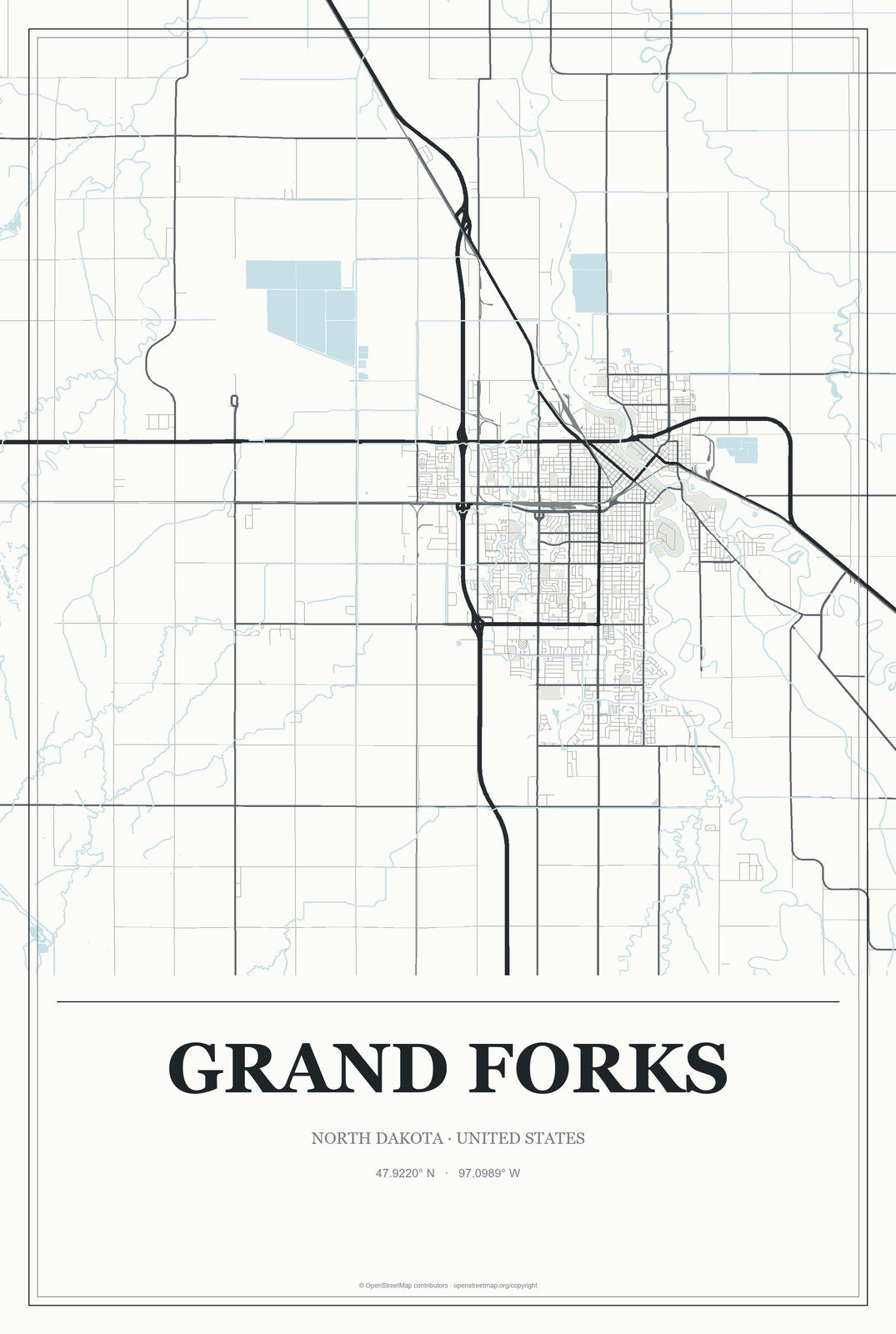 Grand Forks, North Dakota City Map Aluminum Sign in Gallery Air style