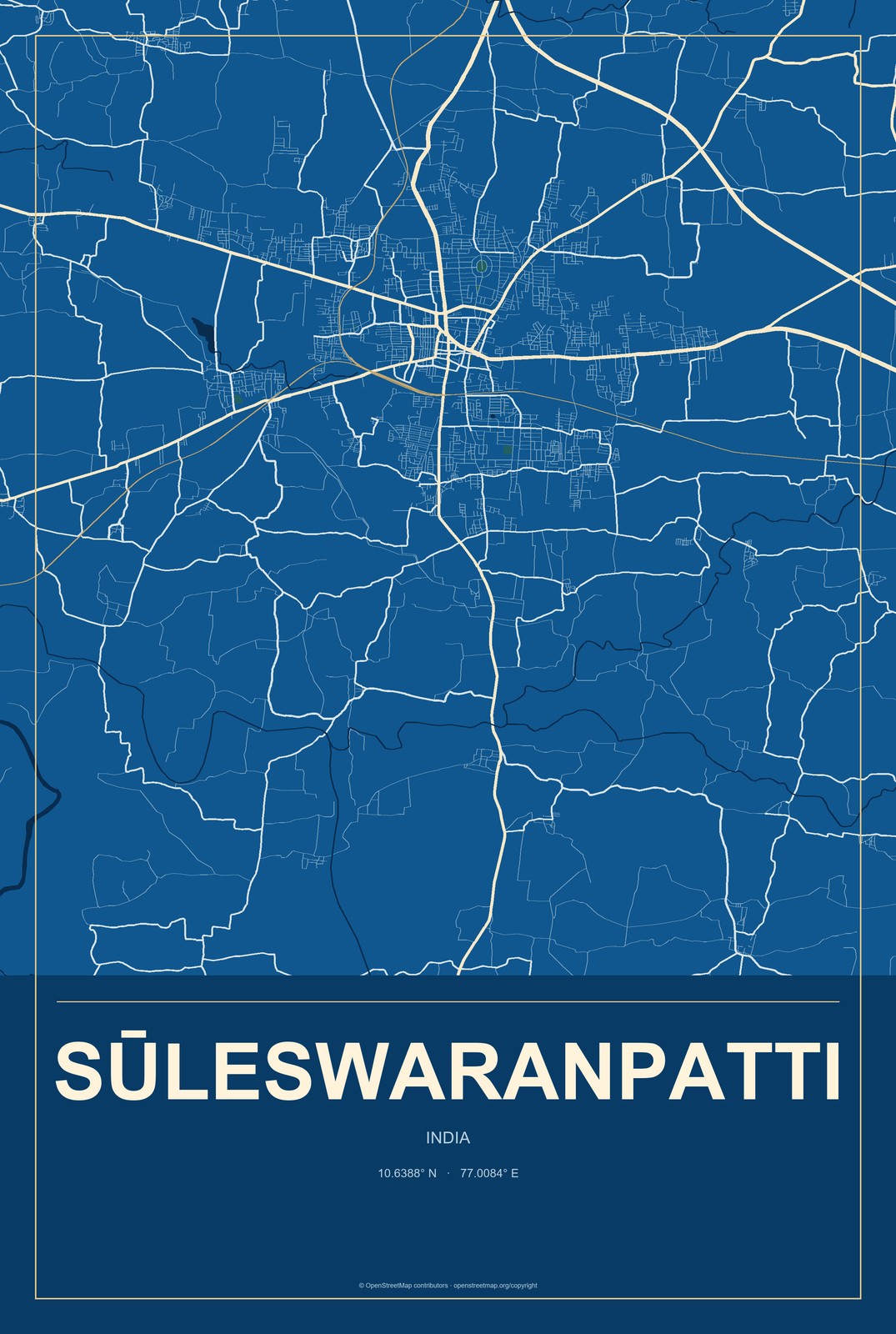 Sūleswaranpatti, India City Map Aluminum Sign in Harbor Cobalt style