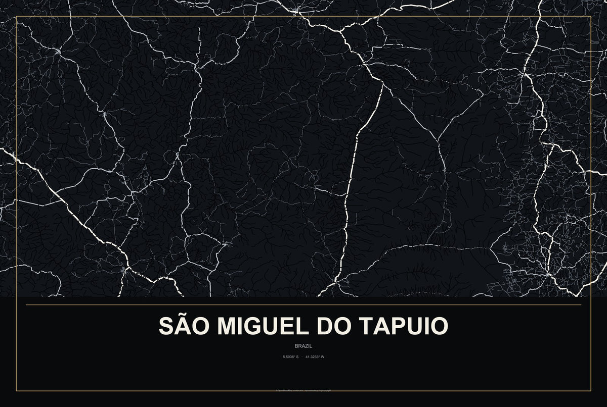 São Miguel do Tapuio, Brazil City Map Aluminum Sign in Metropolitan Noir style