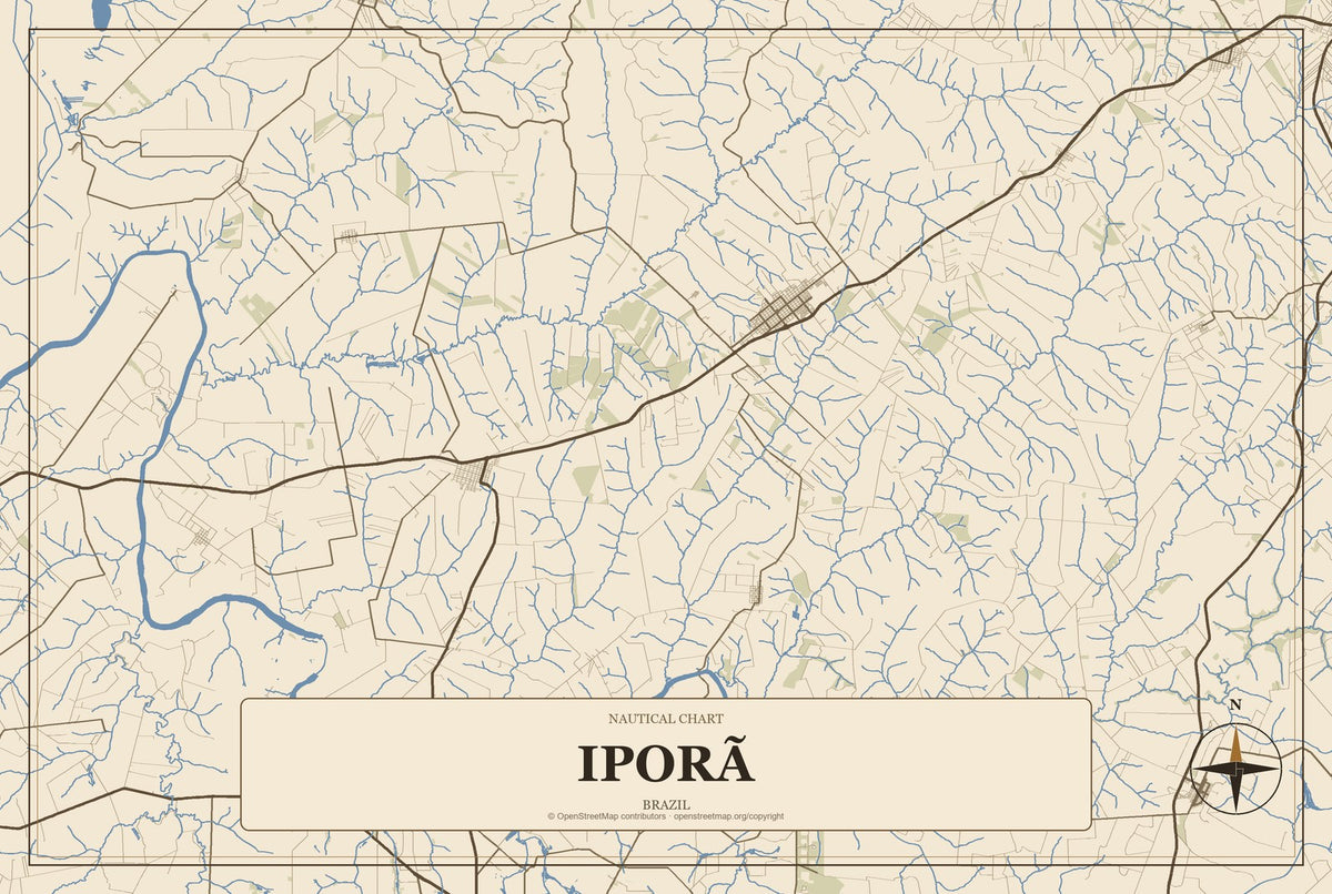 Iporã, Brazil City Map Aluminum Sign in Heritage Nautical style