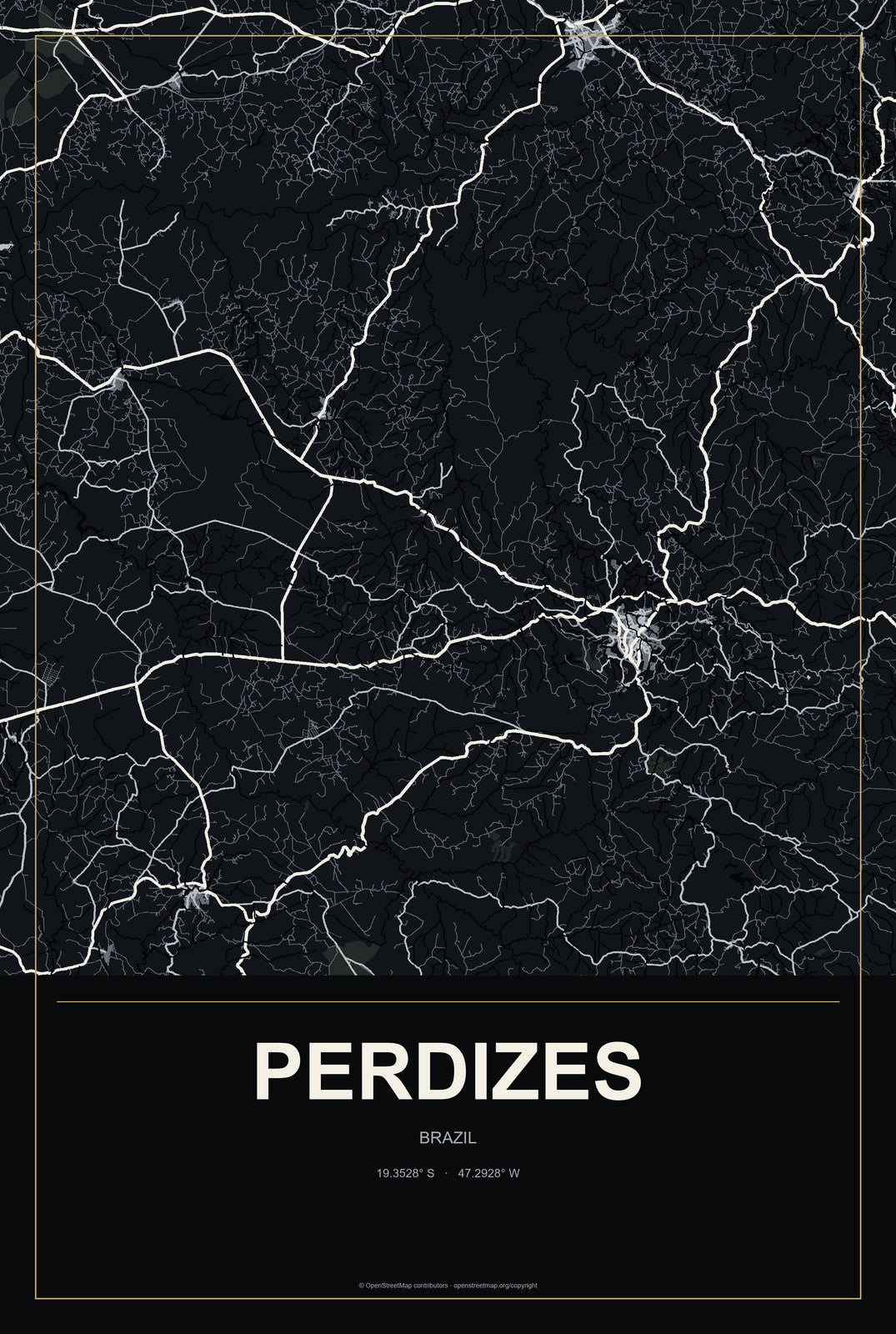Perdizes, Brazil City Map Aluminum Sign in Metropolitan Noir style