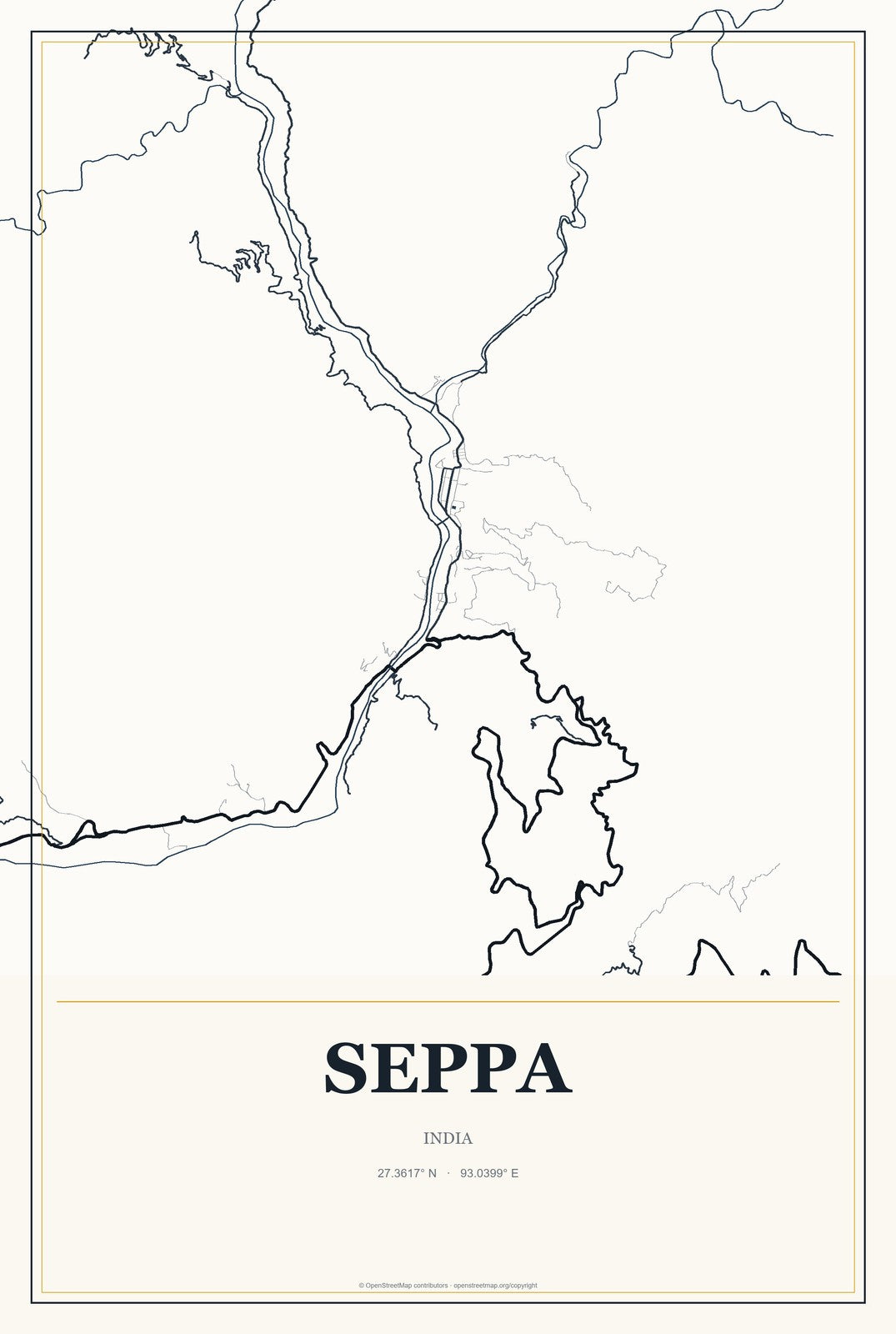 Seppa, India City Map Aluminum Sign in Citrine Modern style