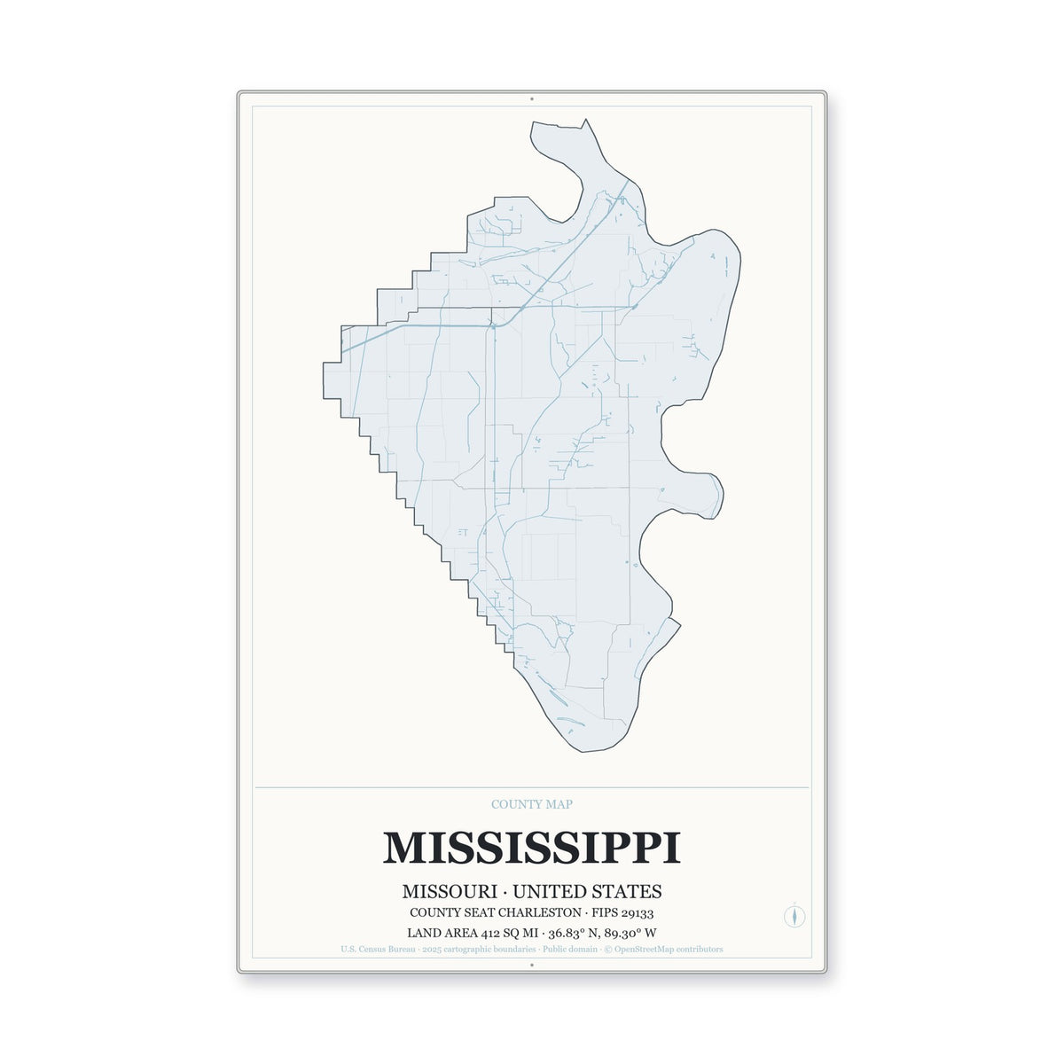 Mississippi County, Missouri Map Aluminum Sign in Gallery Air style