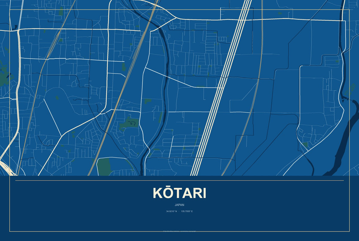 Kōtari, Japan City Map Aluminum Sign in Harbor Cobalt style