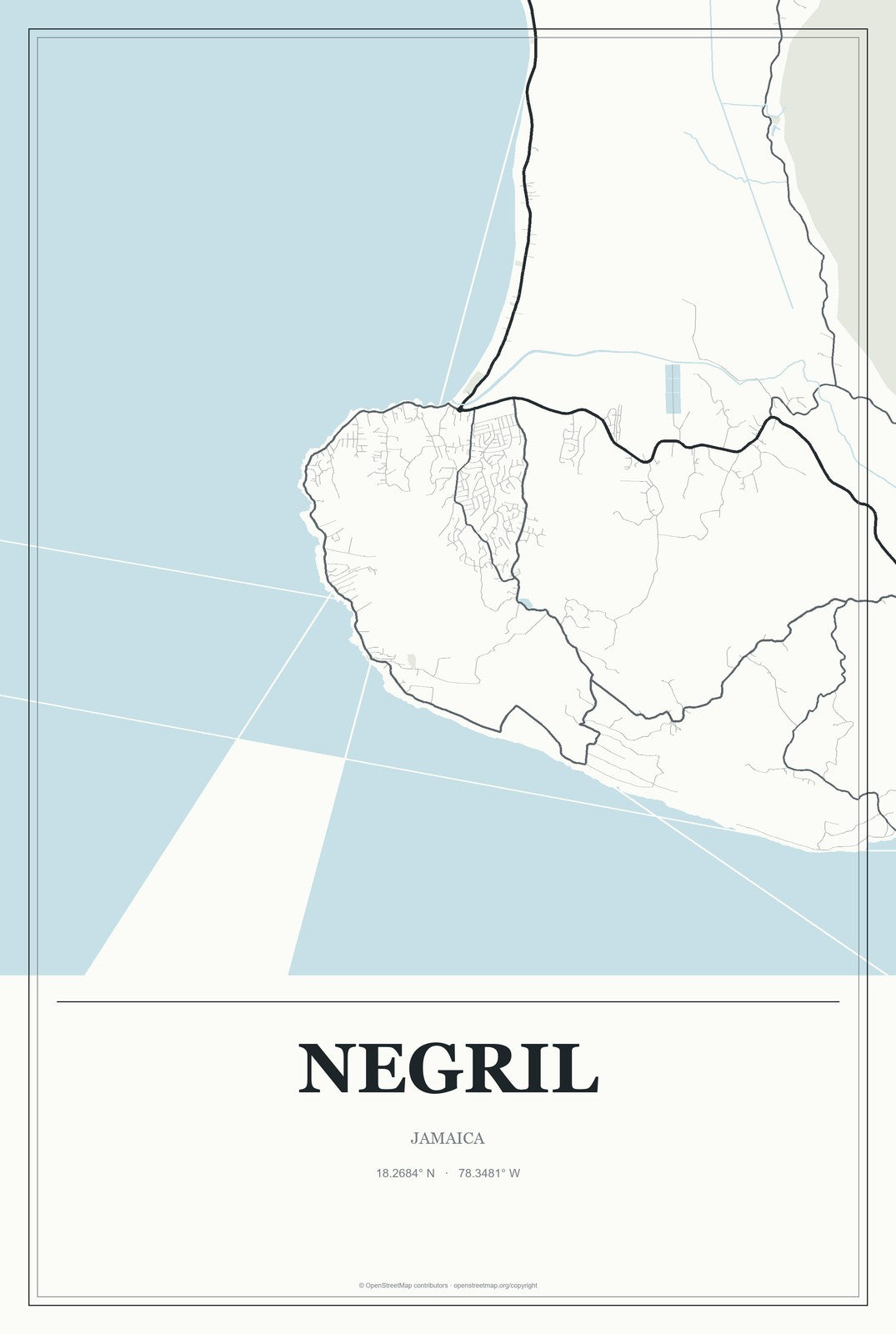 Negril, Jamaica City Map Aluminum Sign in Gallery Air style
