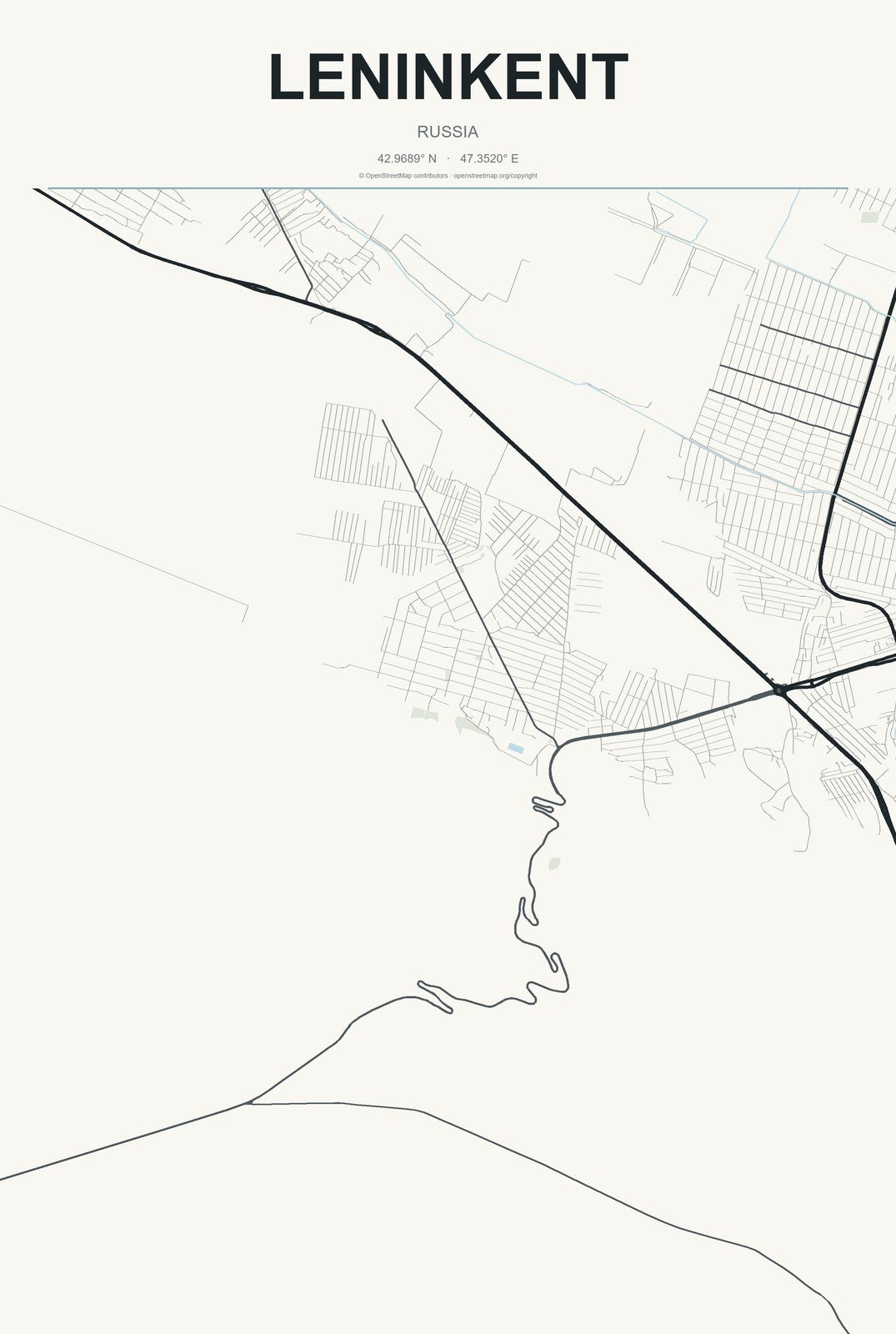 Leninkent, Russia City Map Aluminum Sign in Headline Atlas style