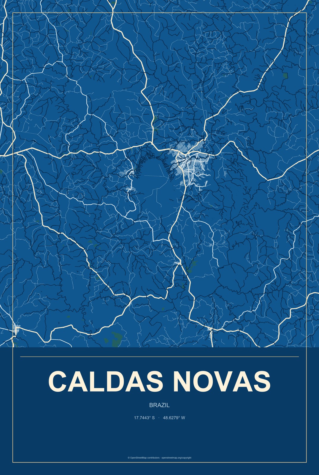 Caldas Novas, Brazil City Map Aluminum Sign in Harbor Cobalt style