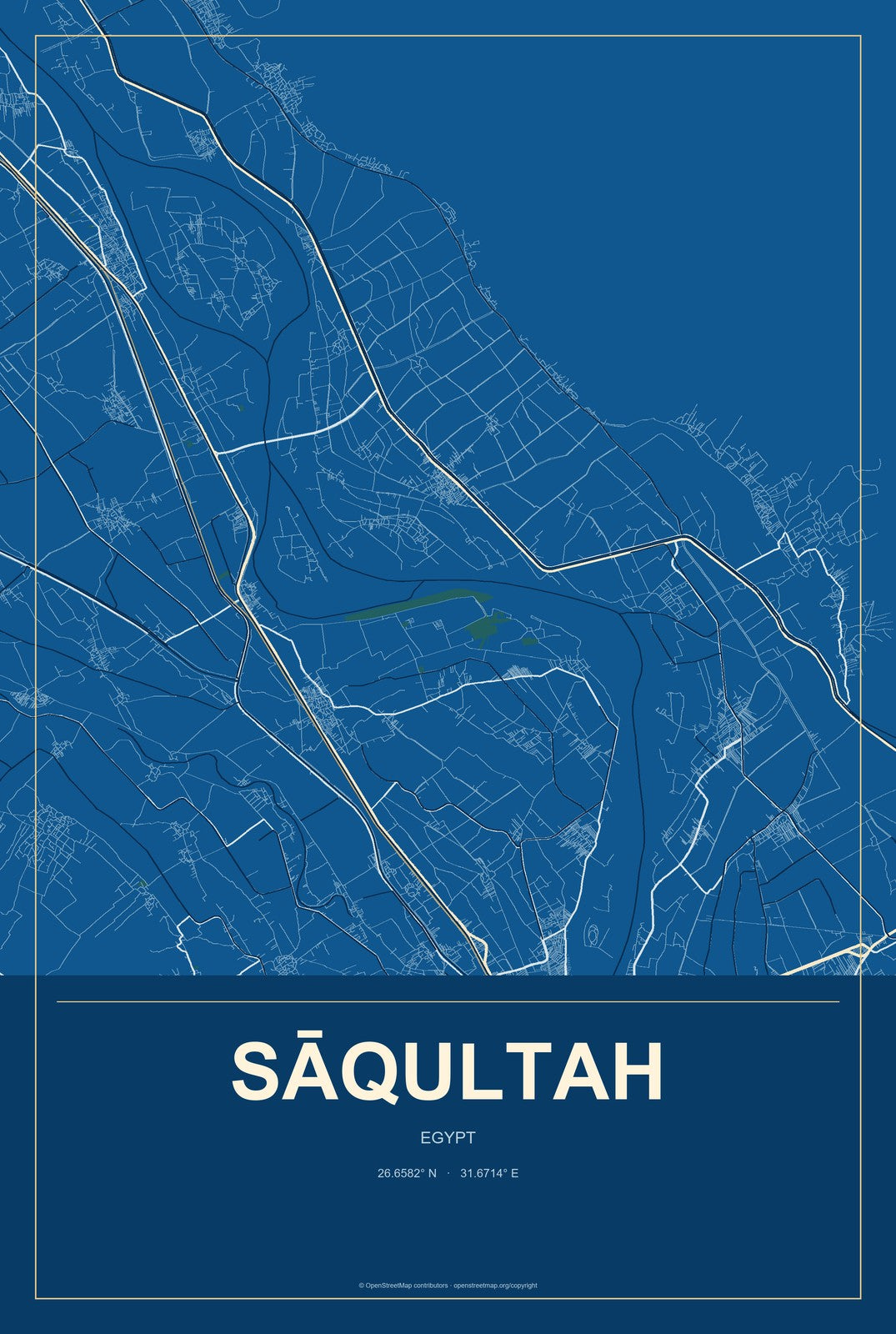 Sāqultah, Egypt City Map Aluminum Sign in Harbor Cobalt style