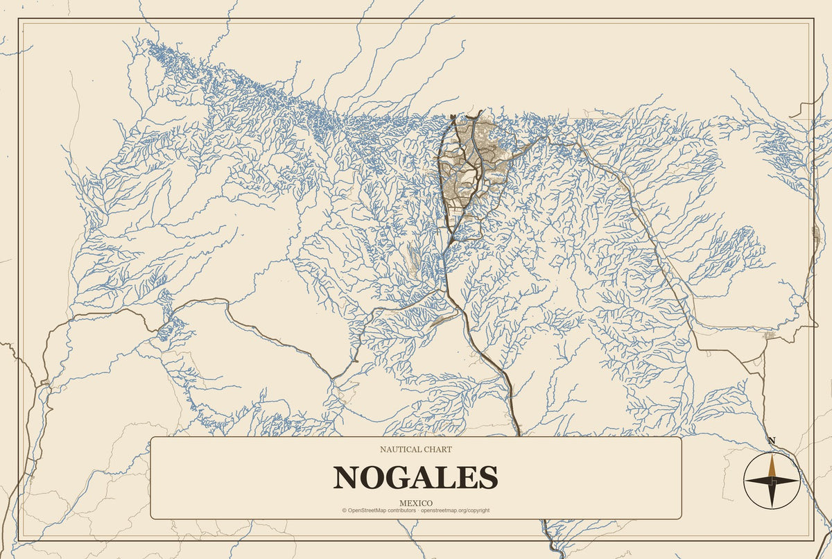 Nogales, Veracruz, Mexico City Map Aluminum Sign in Heritage Nautical style