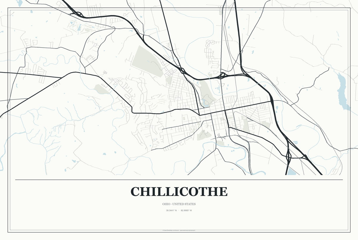Chillicothe, Ohio City Map Aluminum Sign in Gallery Air style