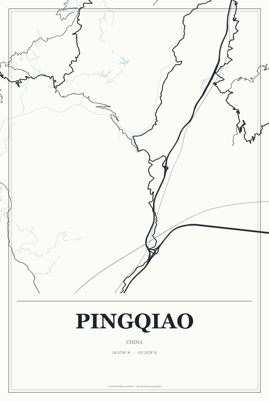 Pingqiao, China City Map Aluminum Sign in Gallery Air style