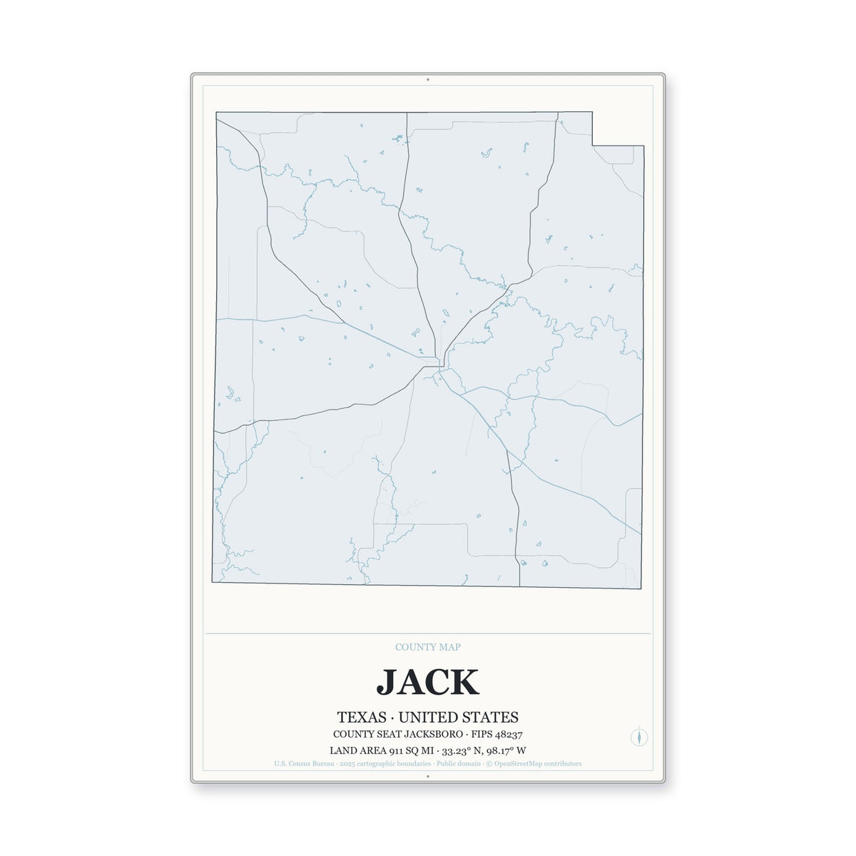 Jack County, Texas Map Aluminum Sign in Gallery Air style