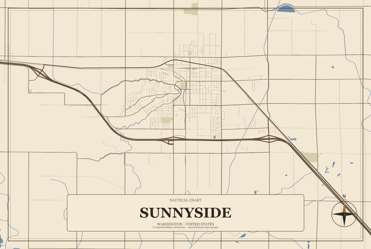 Sunnyside, Washington City Map Aluminum Sign in Heritage Nautical style