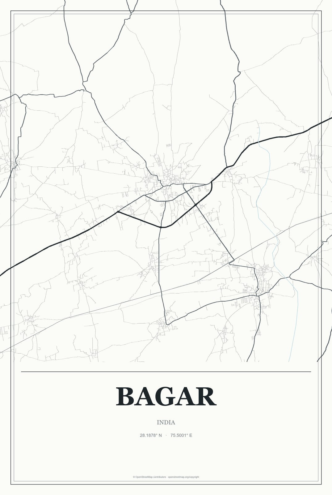 Bagar, India City Map Aluminum Sign in Gallery Air style