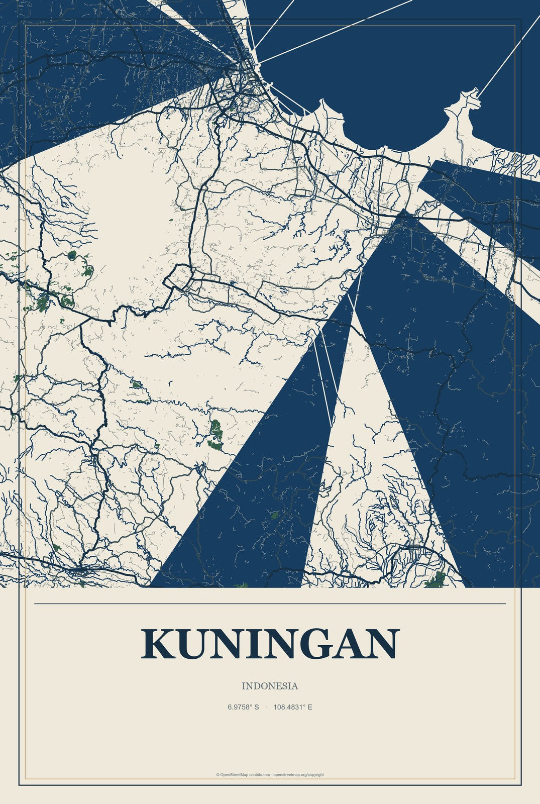 Kuningan, Indonesia City Map Aluminum Sign in Coastal Cutout style