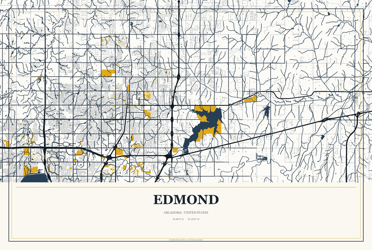 Edmond, Oklahoma City Map Aluminum Sign in Citrine Modern style