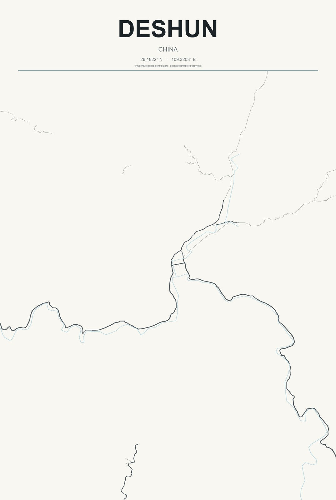 Deshun, China City Map Aluminum Sign in Headline Atlas style