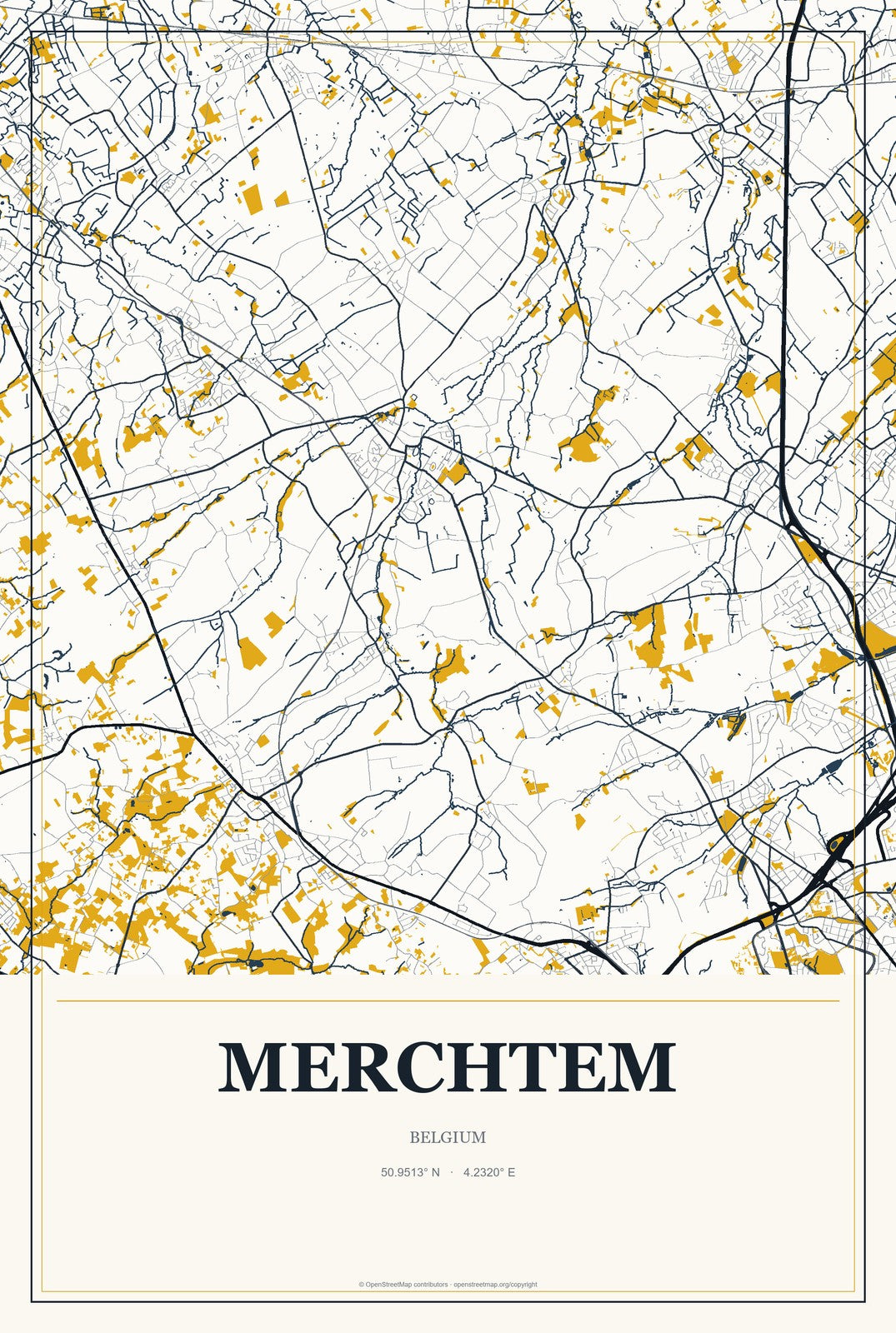 Merchtem, Belgium City Map Aluminum Sign in Citrine Modern style