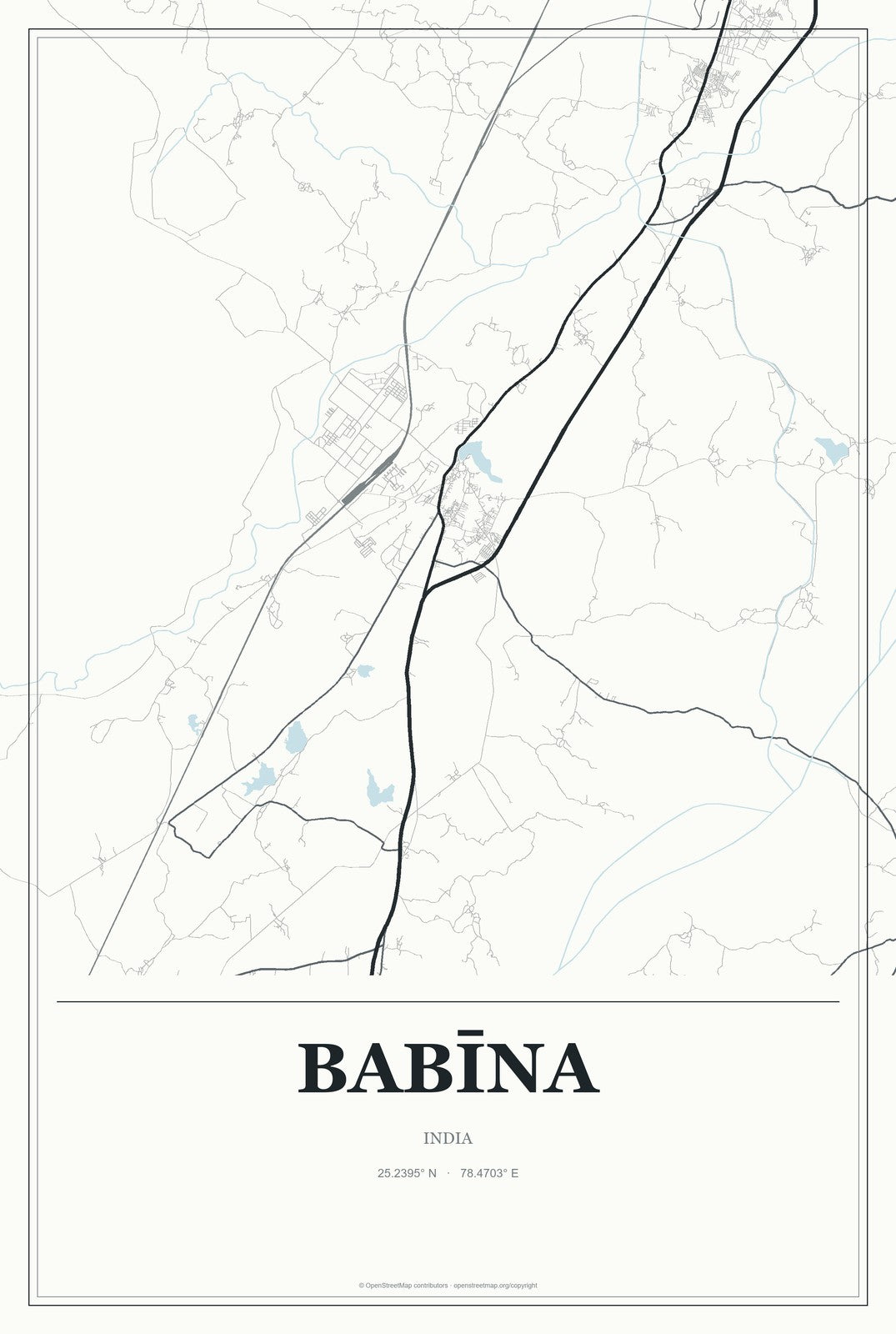 Babīna, India City Map Aluminum Sign in Gallery Air style