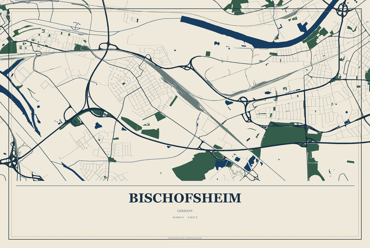 Bischofsheim, Germany City Map Aluminum Sign in Coastal Cutout style