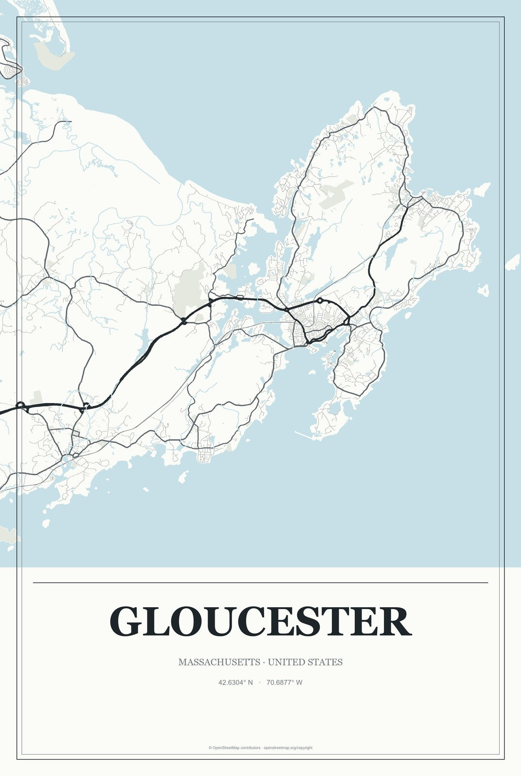 Gloucester, Massachusetts City Map Aluminum Sign in Gallery Air style