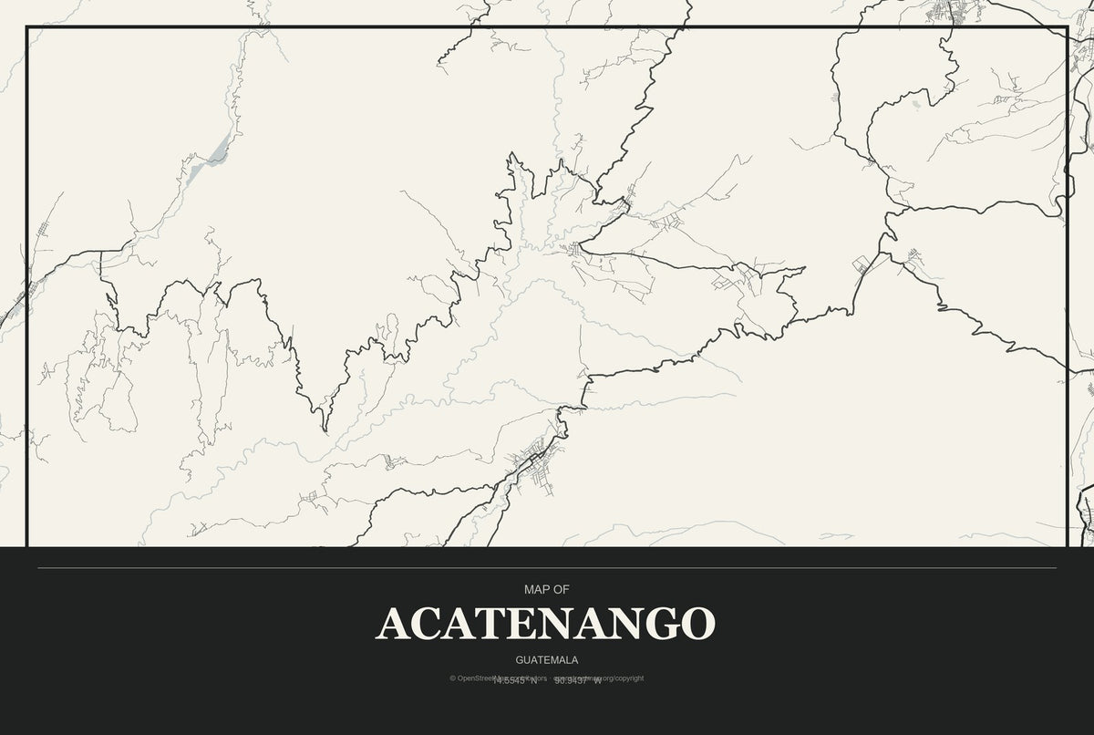 Acatenango, Guatemala City Map Aluminum Sign in Museum Plaque style