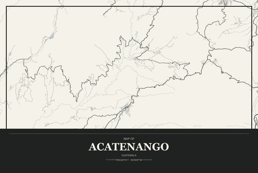 Acatenango, Guatemala City Map Aluminum Sign in Museum Plaque style