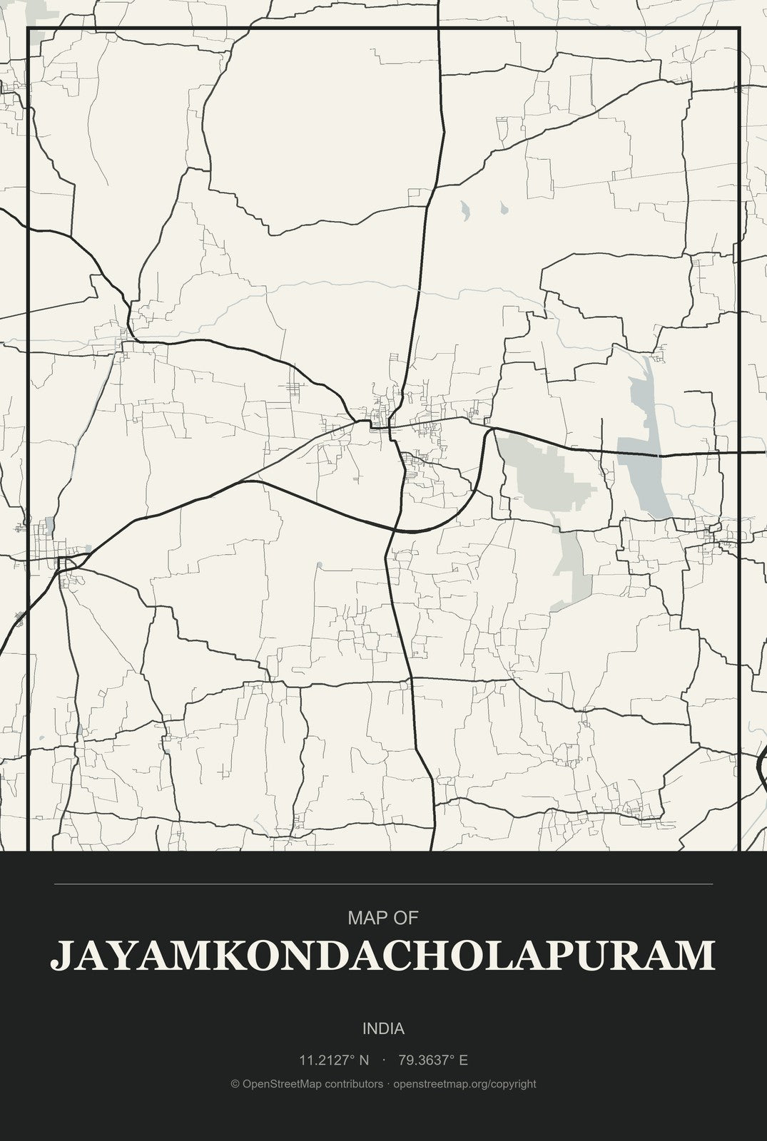 Jayamkondacholapuram, India City Map Aluminum Sign in Museum Plaque style