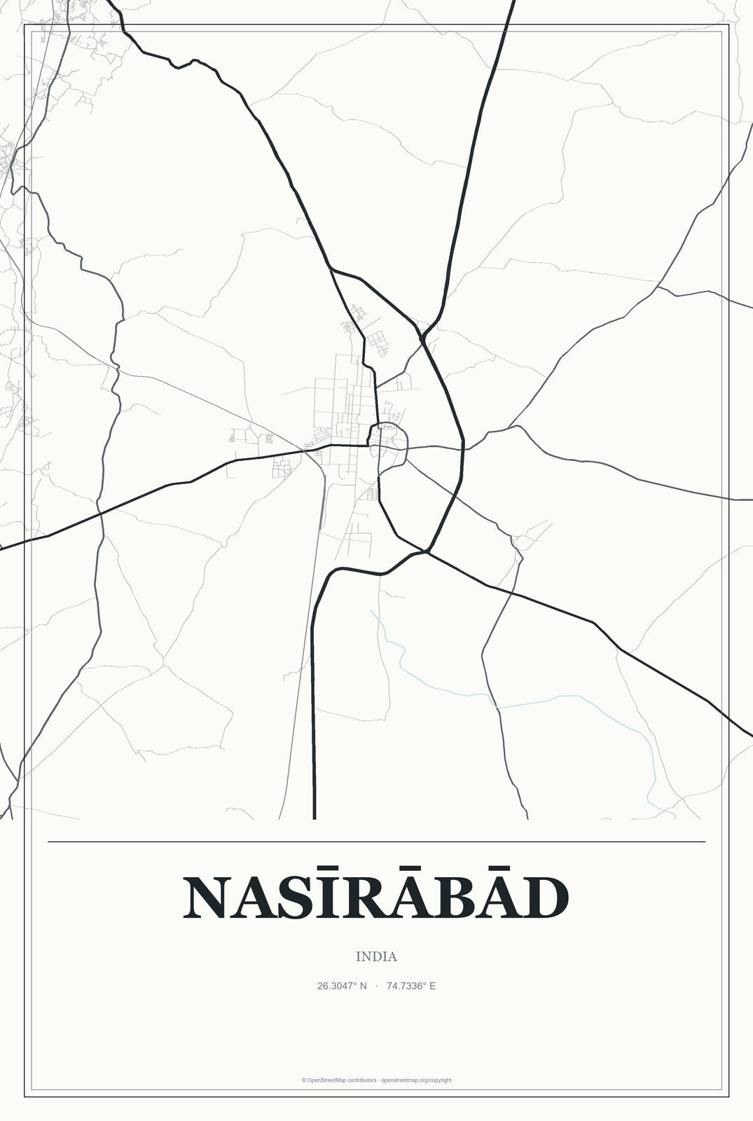 Nasīrābād, India City Map Aluminum Sign in Gallery Air style