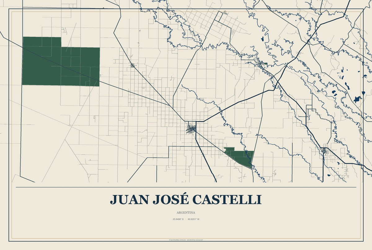 Juan José Castelli, Argentina City Map Aluminum Sign in Coastal Cutout style