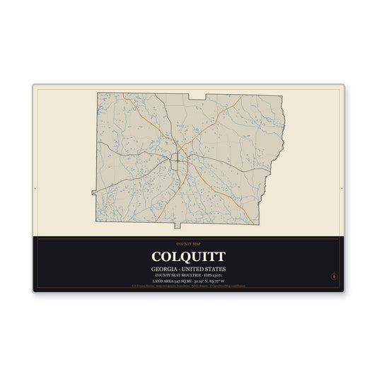 Colquitt County, Georgia Map Aluminum Sign in Museum Plaque style