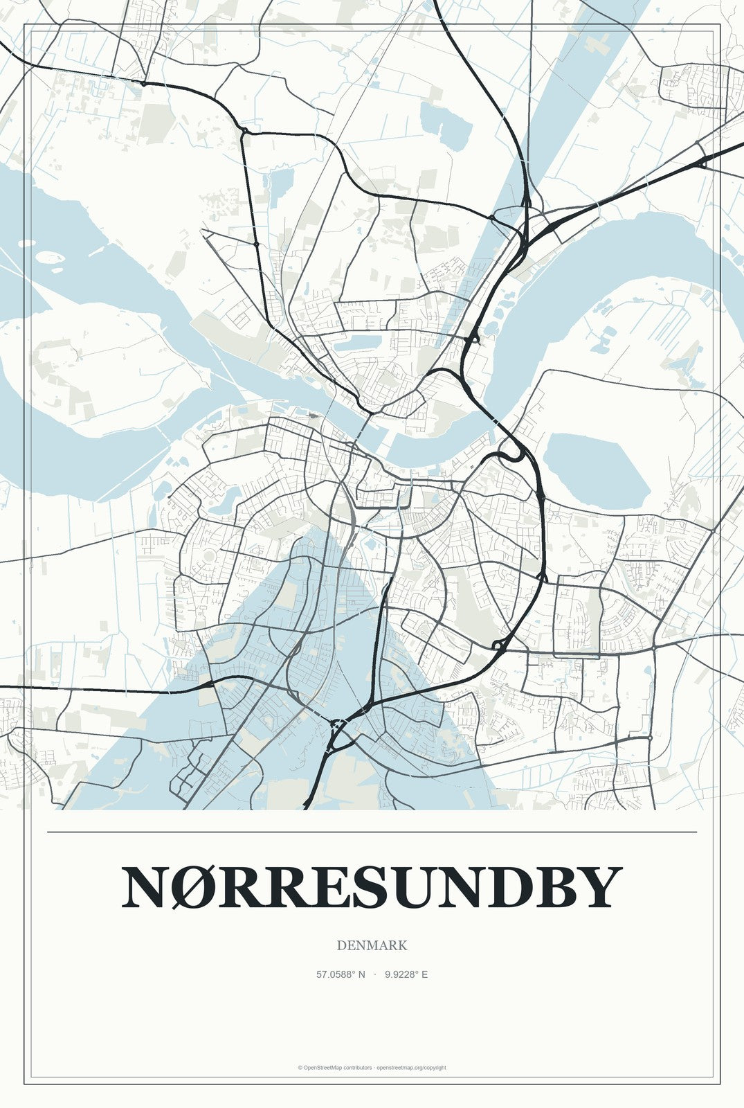Nørresundby, Denmark City Map Aluminum Sign in Gallery Air style