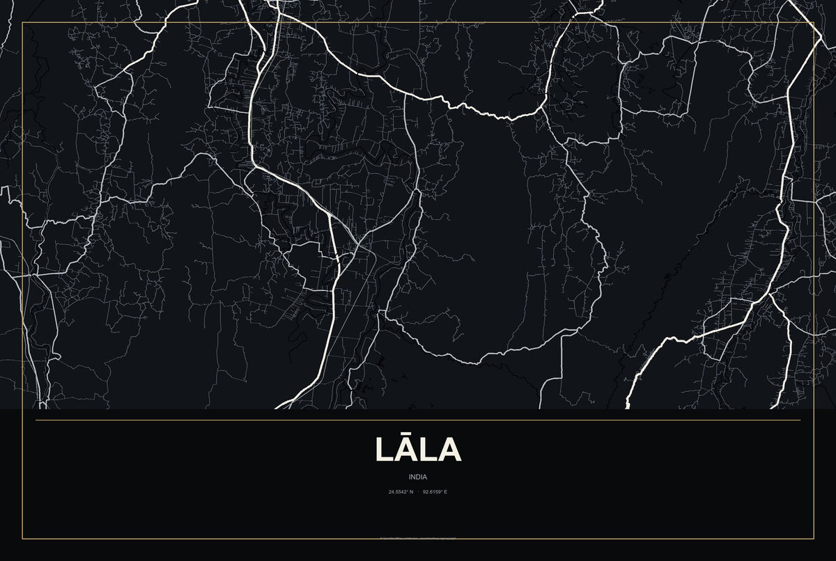 Lāla, India City Map Aluminum Sign in Metropolitan Noir style