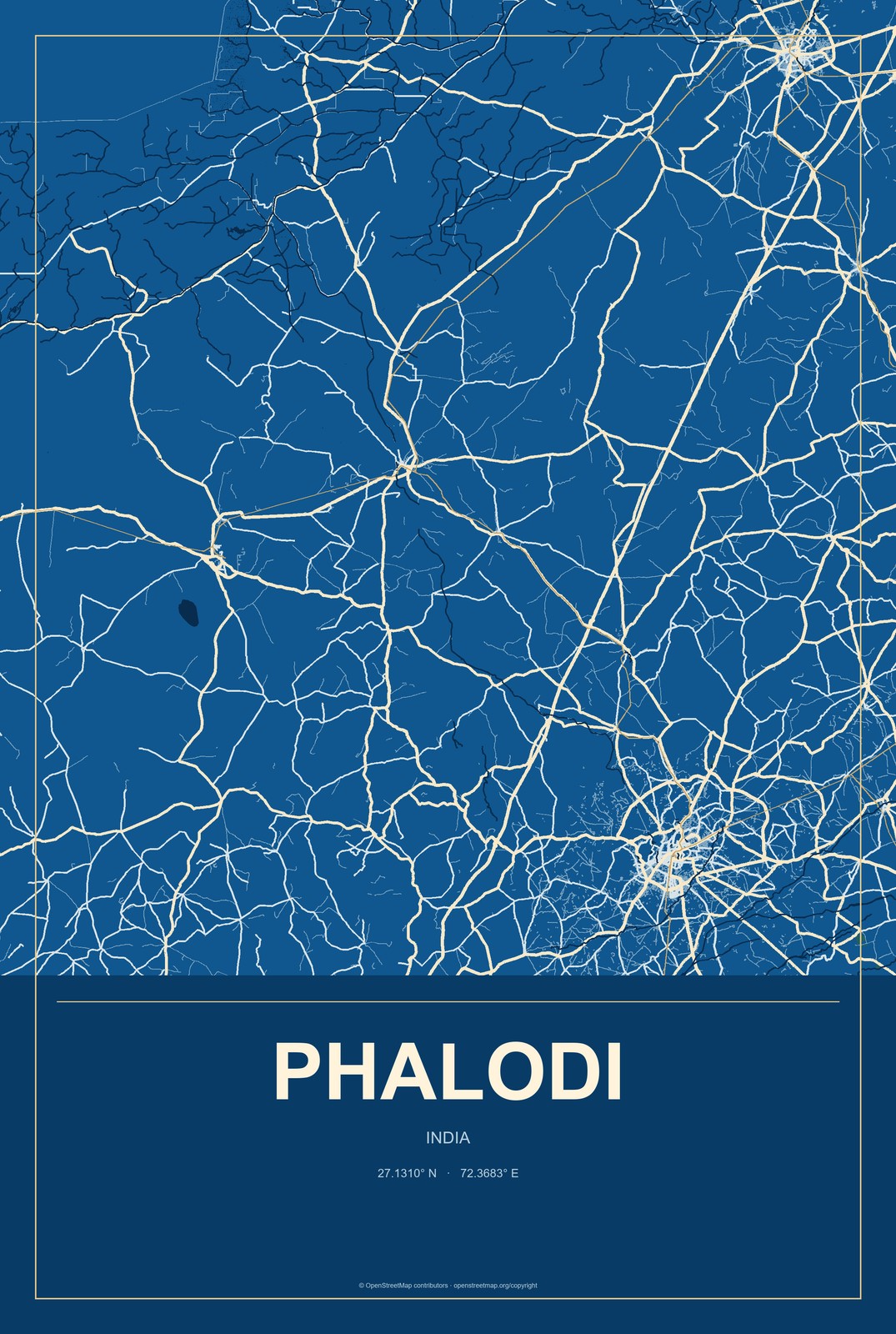 Phalodi, India City Map Aluminum Sign in Harbor Cobalt style