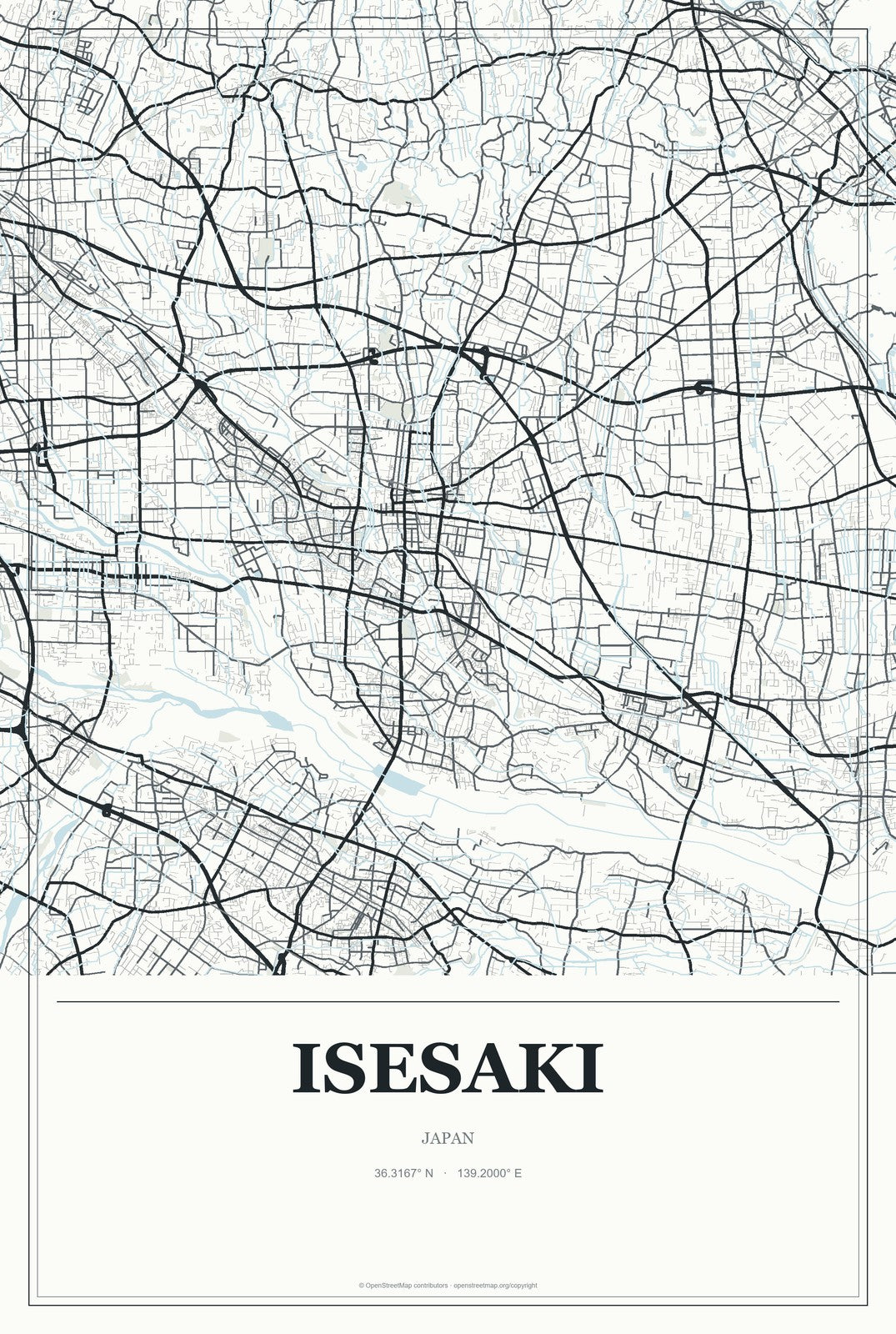 Isesaki, Japan City Map Aluminum Sign in Gallery Air style