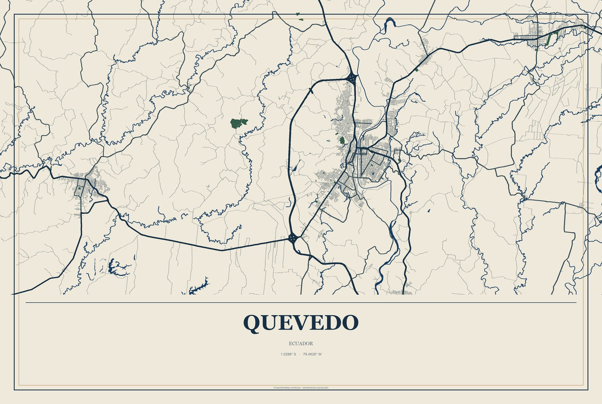 Quevedo, Ecuador City Map Aluminum Sign in Coastal Cutout style