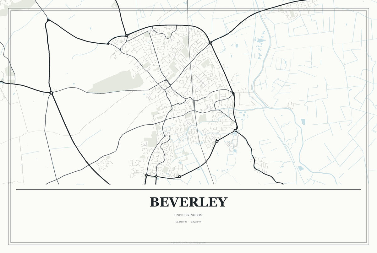 Beverley, United Kingdom City Map Aluminum Sign in Gallery Air style