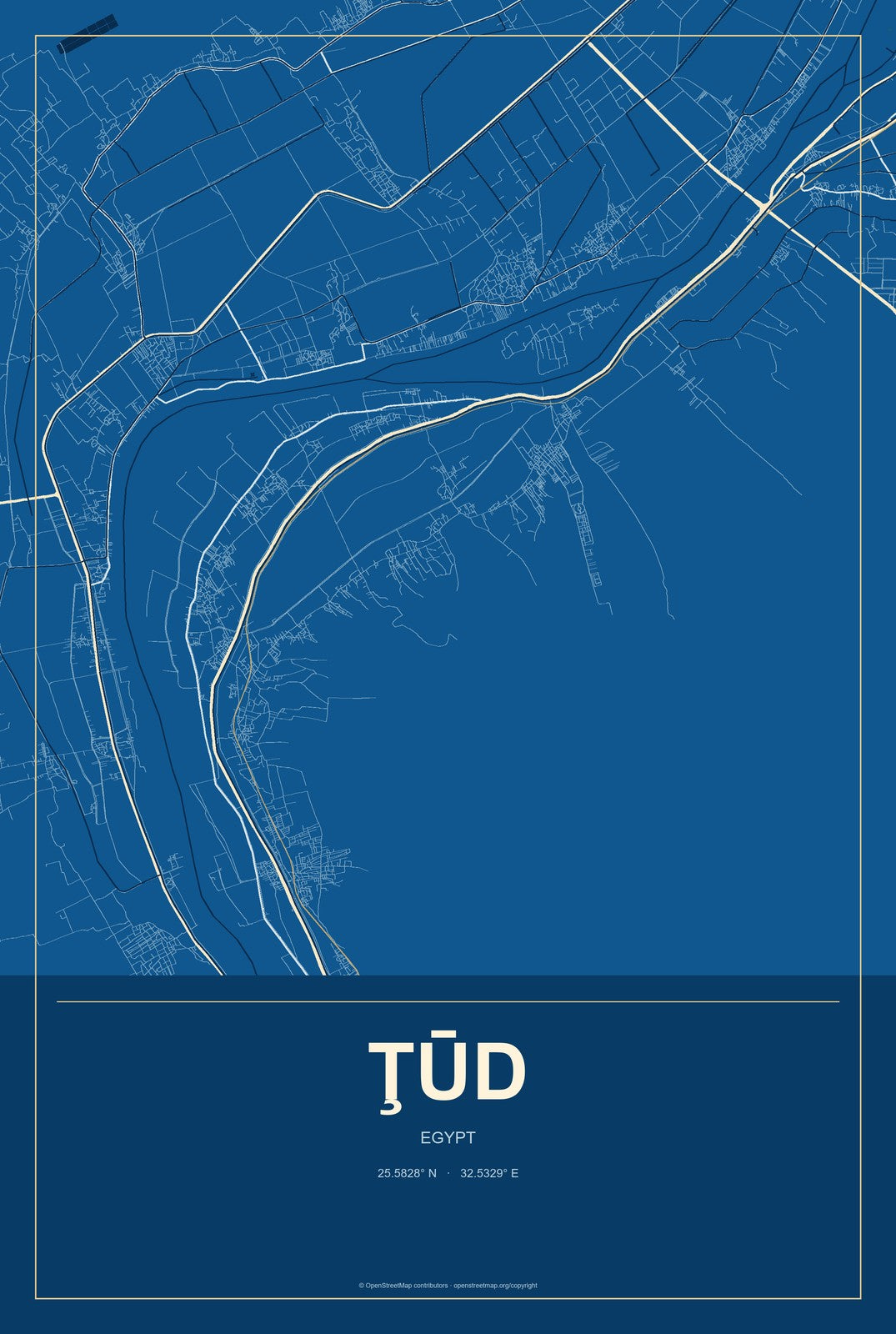 Ţūd, Egypt City Map Aluminum Sign in Harbor Cobalt style