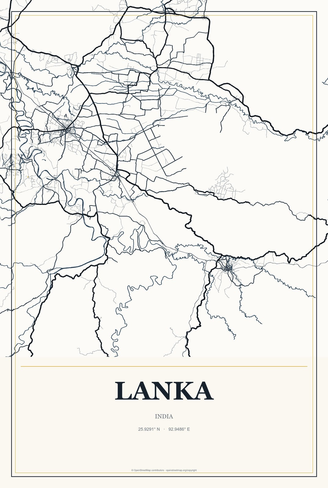 Lanka, India City Map Aluminum Sign in Citrine Modern style