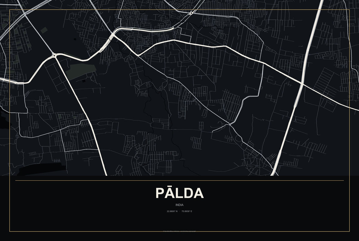 Pālda, India City Map Aluminum Sign in Metropolitan Noir style