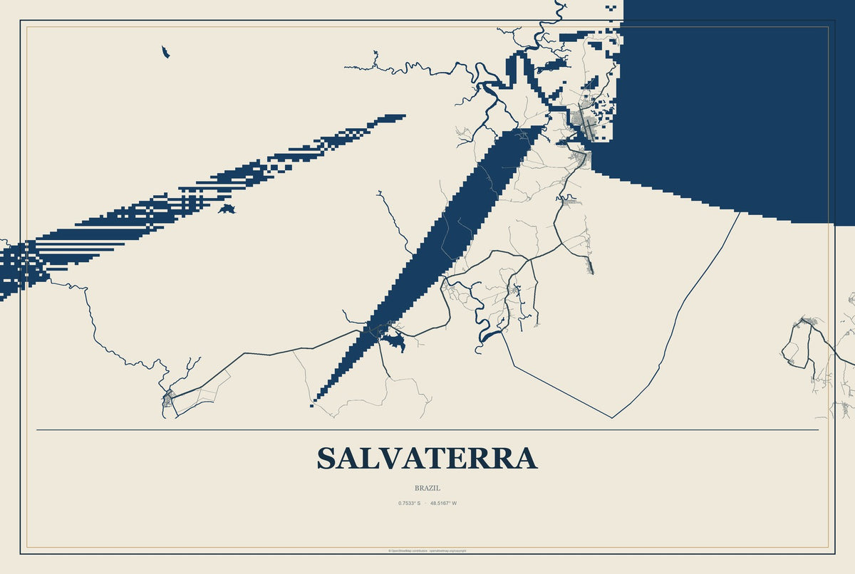 Salvaterra, Brazil City Map Aluminum Sign in Coastal Cutout style
