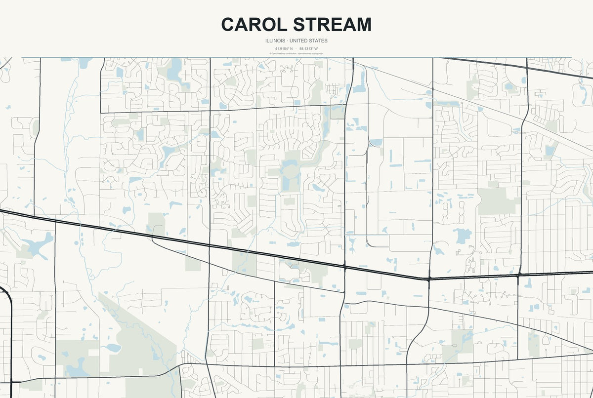 Carol Stream, Illinois City Map Aluminum Sign in Headline Atlas style