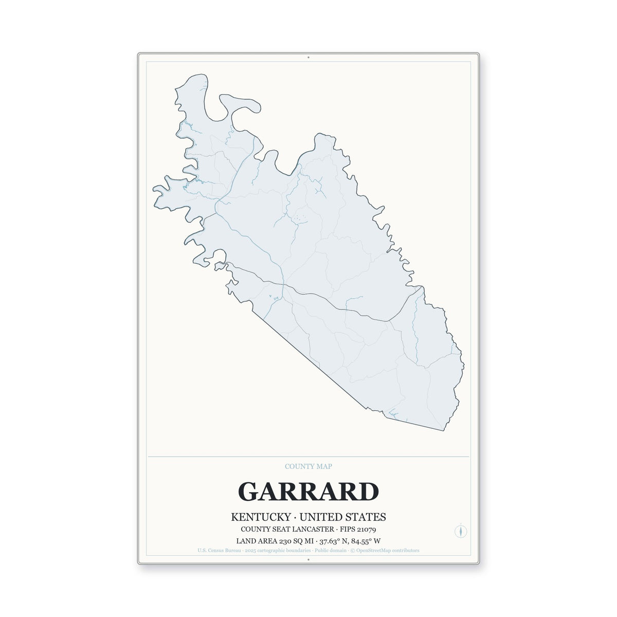 Garrard County, Kentucky Map Aluminum Sign in Gallery Air style