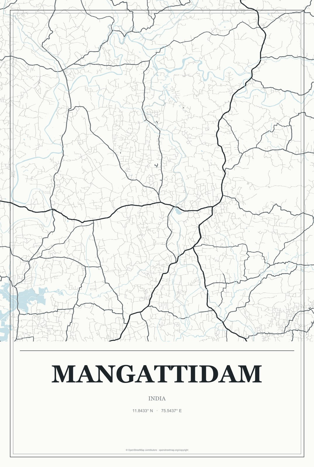 Mangattidam, India City Map Aluminum Sign in Gallery Air style