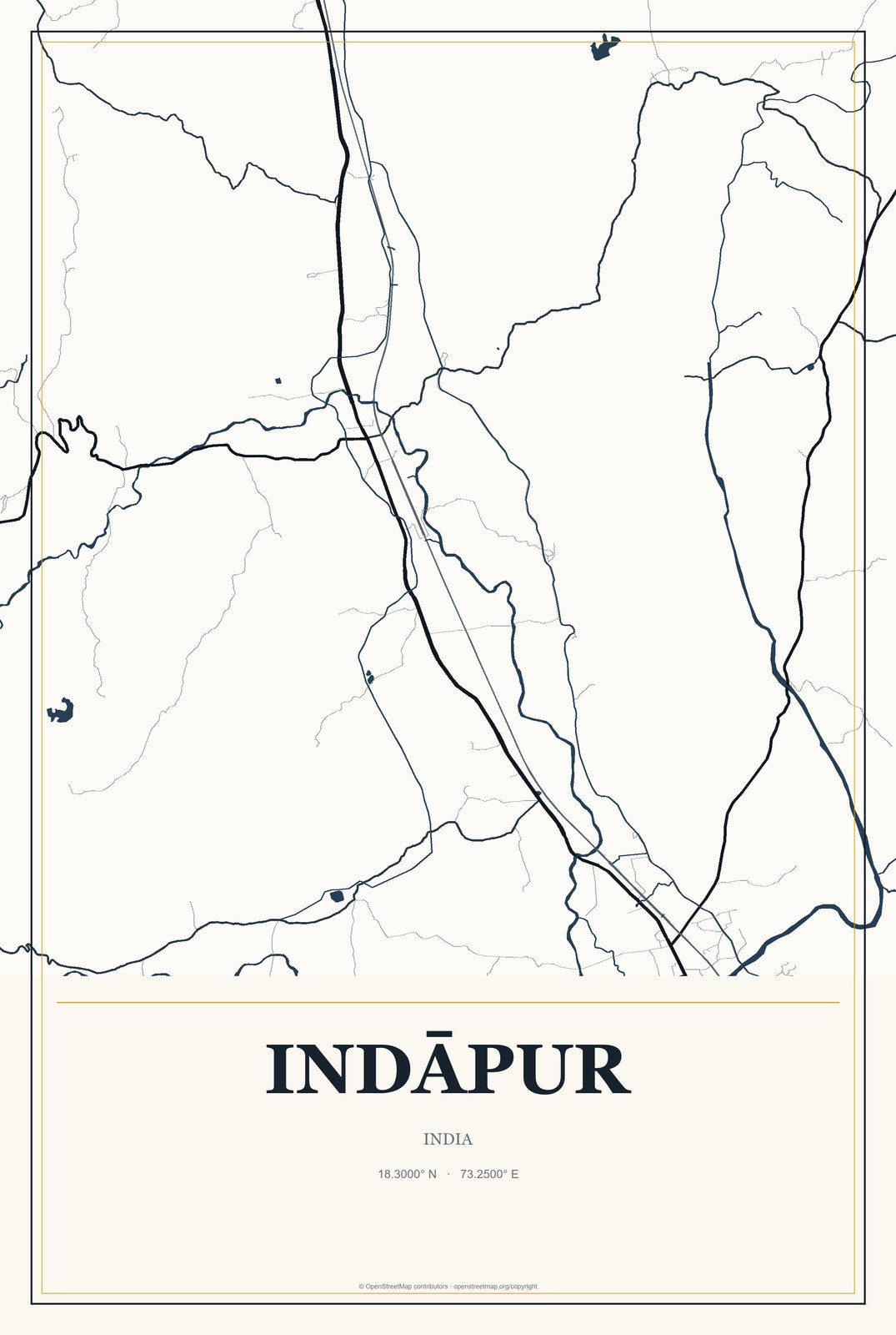 Indāpur, India City Map Aluminum Sign in Citrine Modern style