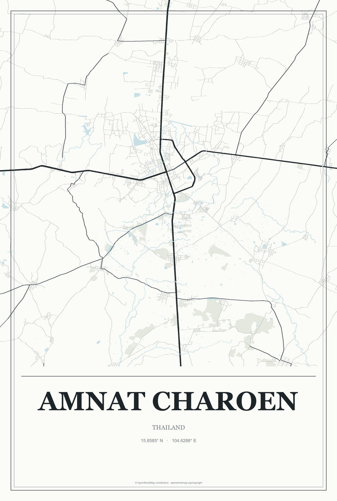 Amnat Charoen, Thailand City Map Aluminum Sign in Gallery Air style
