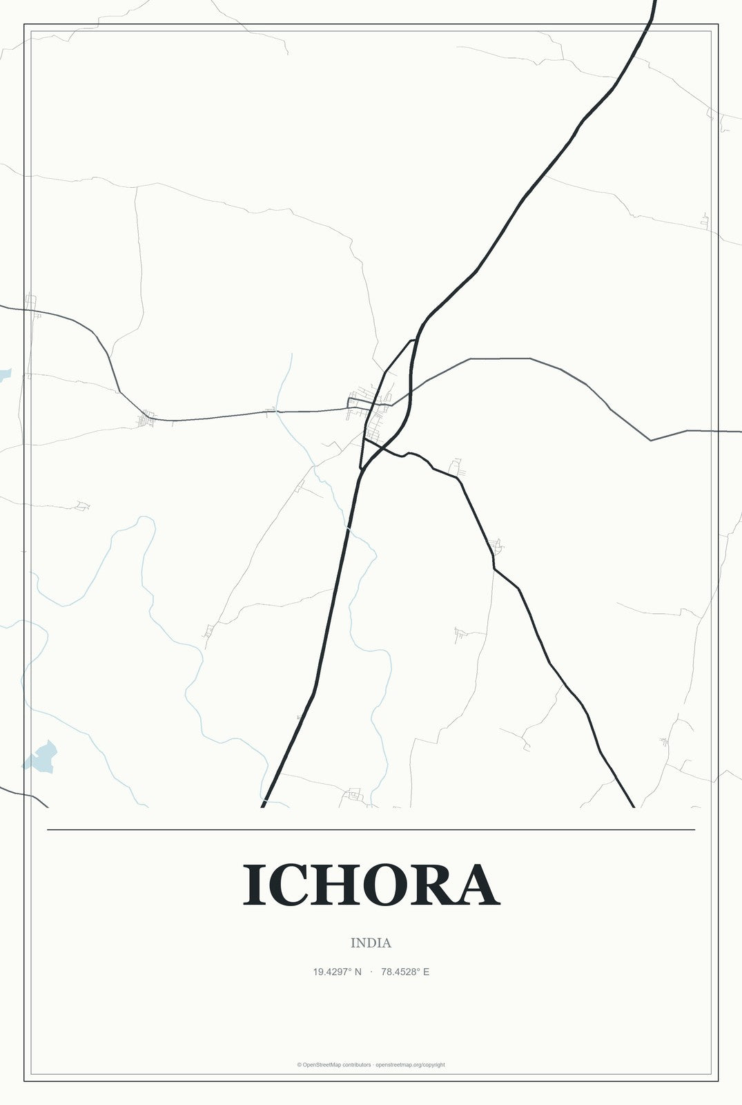 Ichora, India City Map Aluminum Sign in Gallery Air style