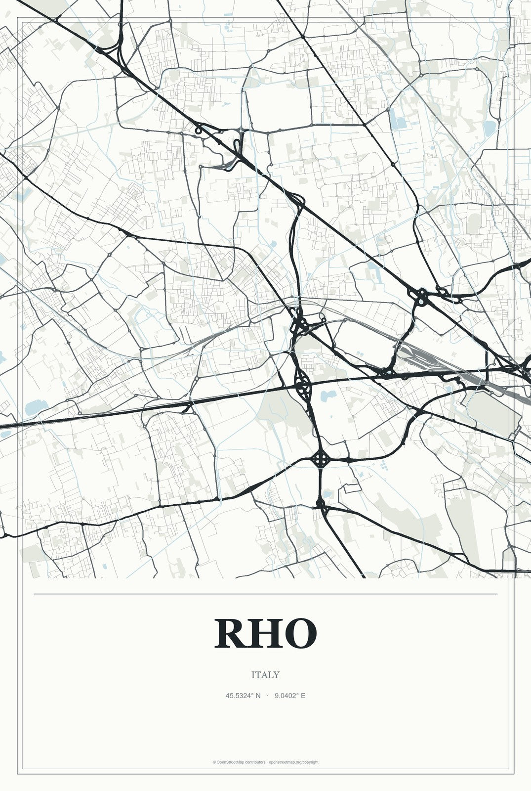 Rho, Italy City Map Aluminum Sign in Gallery Air style